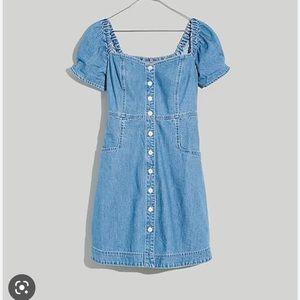 Denim puff-sleeve mini dress in dawnshire wash